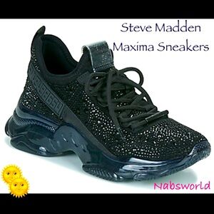 👟LIKE NEW: Steve Madden MAXIMA Rhinestone sneakers; black; size 11